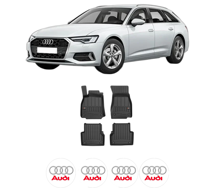 Set covorase presuri AUDI A6 C8 (4A2) din 2018-2021, auto, din cauciuc thermoplastic, 4 Stickere auto cu AUDI