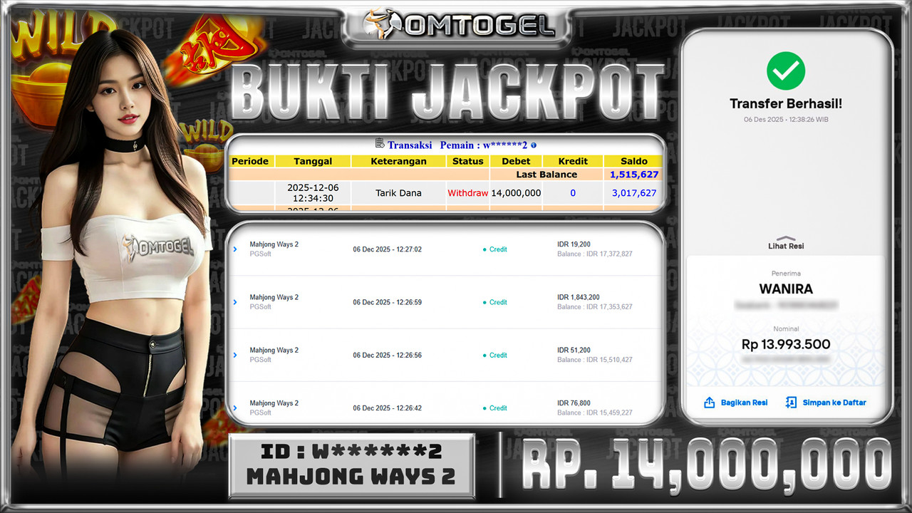 OMTOGEL JACKPOT PGSOFT MAHJONG WAYS 2  ,14 JUTA DI BAYAR LUNAS ,-