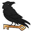 A raven holding a golden key, for completing the word search puzzle.