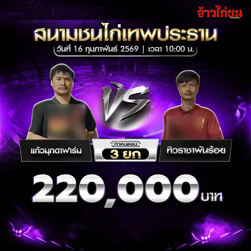 รูปคู่ที่ 4 แก้วมุกดาฟาร์ม พบ ทิวราชาพันร้อย สนามชนไก่เทพประทาน 16 กุมภาพันธ์ 2569