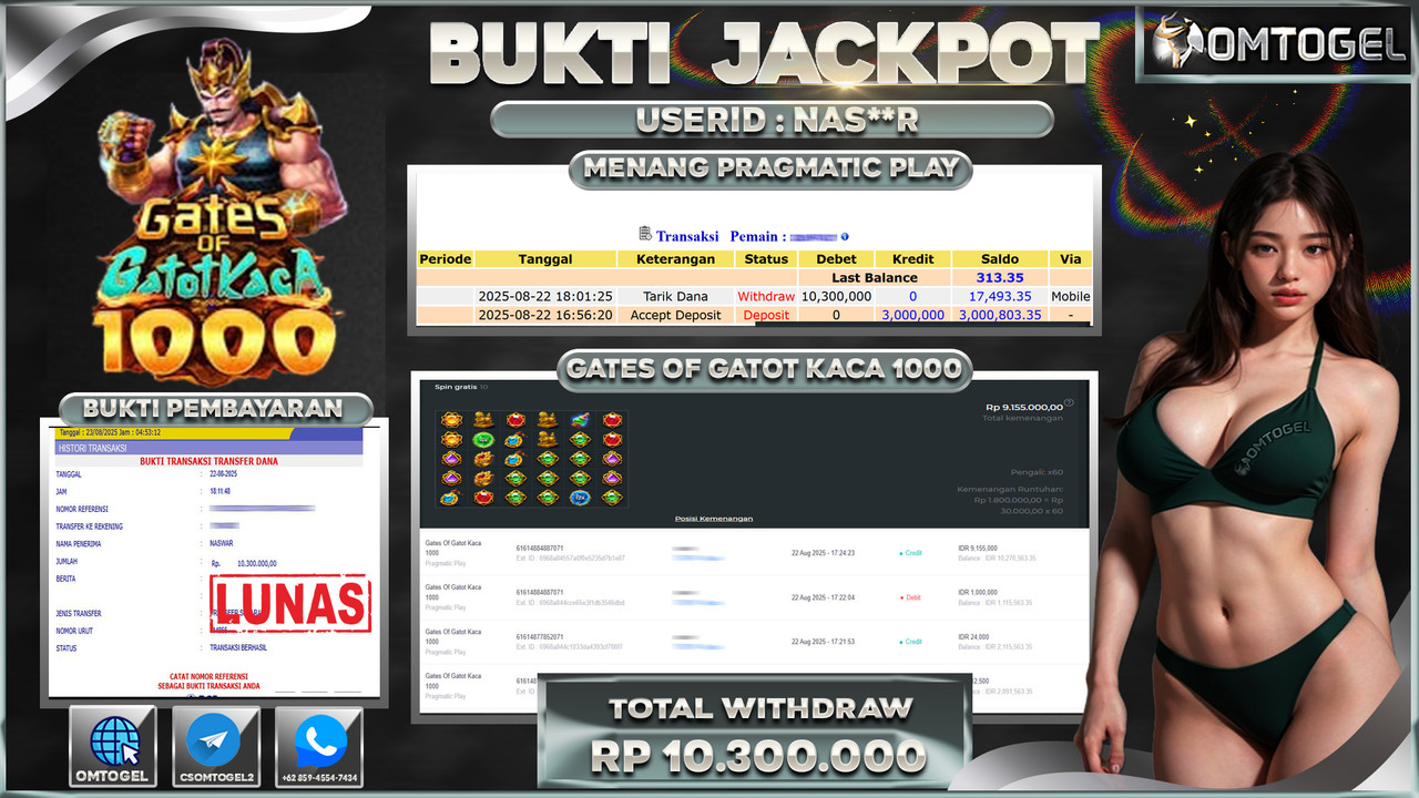 OMTOGEL JACKPOT PRAGMATIC PLAY GATES OF GATOTKACA 1000 10 JUTA DI BAYAR LUNAS ,-