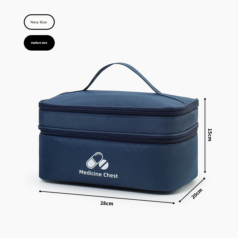 Dark blue Medium Double-Layer Medicine Organizer – Portable First Aid Storage Case with Multiple Compartments for Home & Travel