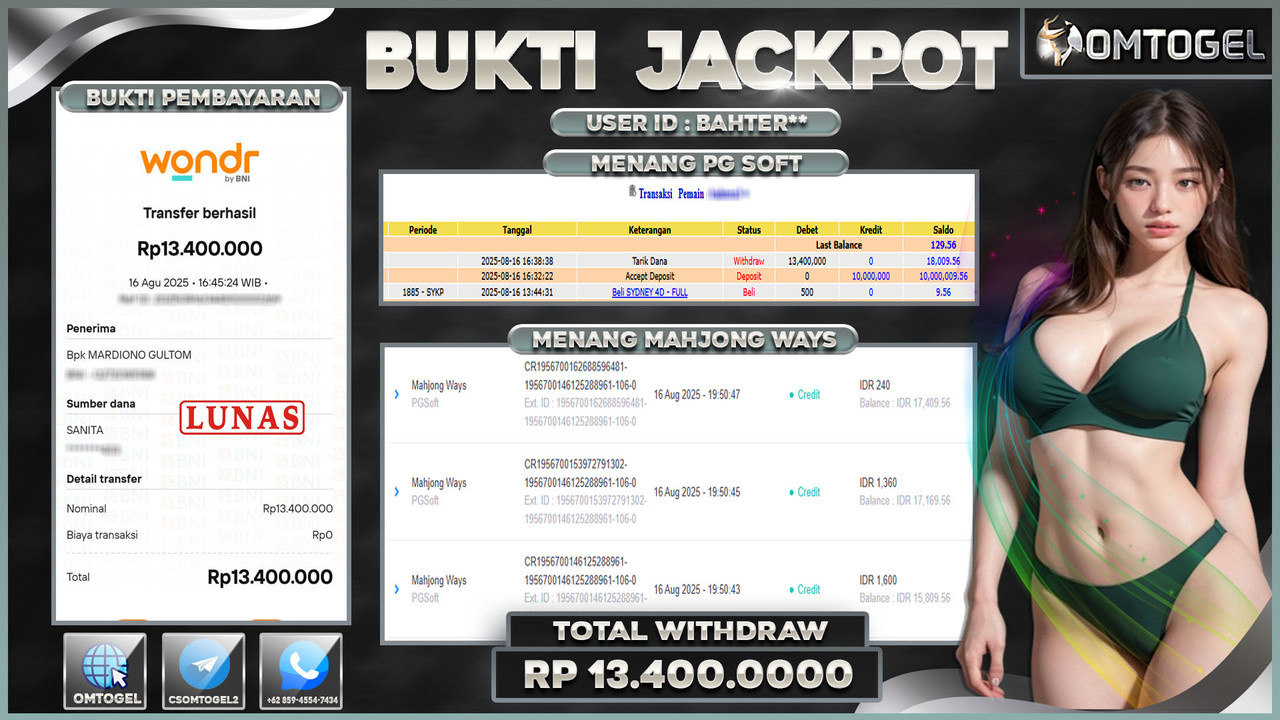 OMTOGEL JACKPOT PGSOFT MAHJONG WAYS 13 JUTA DI BAYAR LUNAS ,-