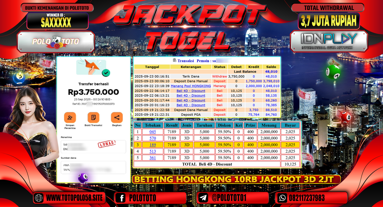 POLOTOTO JACKPOT TOGEL HONGKONG LOTTO Rp.3.750.000,-
