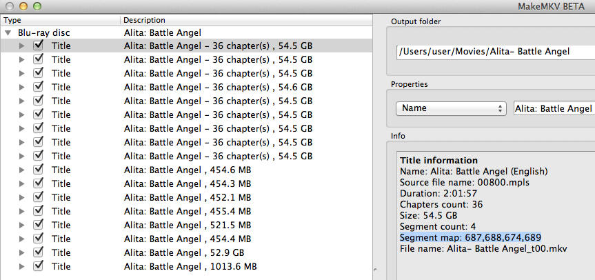 correct makemkv segment map for winchester bluray