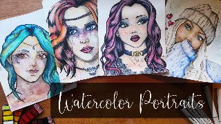 Drawing Cute Girls Portraits Sketching, Line Art Inking, Copic Marker Shading & Watercolor Painting