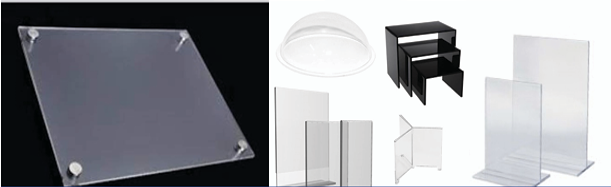 Ejemplo de productos en acrílico, buzones, pizarras y gabinetes fabricados por Prosigna, incluye piezas organizativas y señaléticas