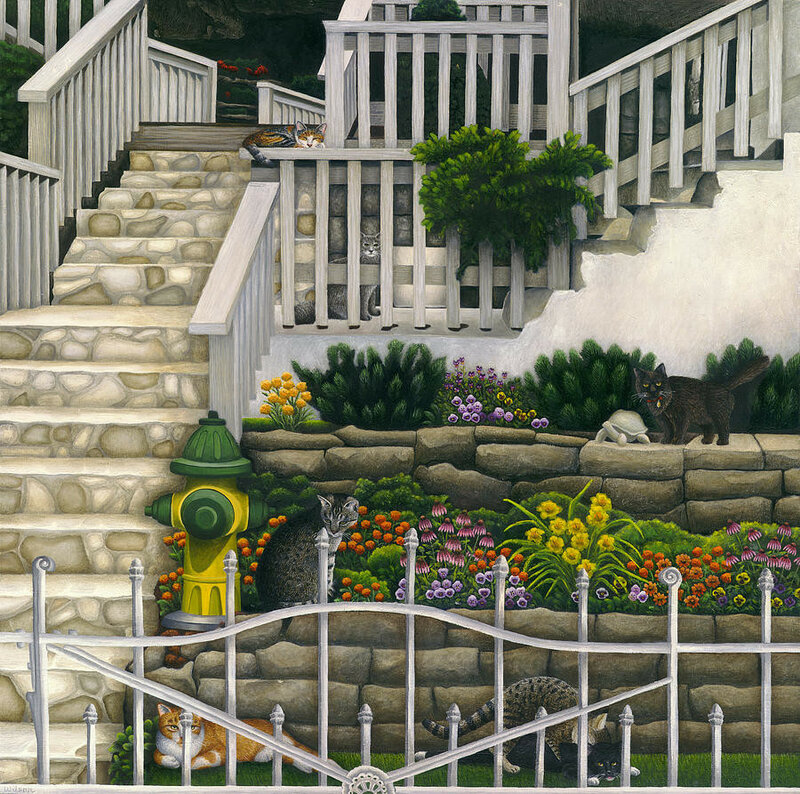 29-cats-among-stairs-and-garden-carol-wilson