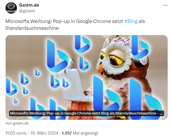 Bing-Popup im Google Chrome