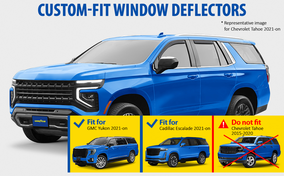 thumbnail image 2 of In-Channel Sun Rain Visors For 2015-2020 Chevrolet Suburban - Black Polycarbonate 2 of 6