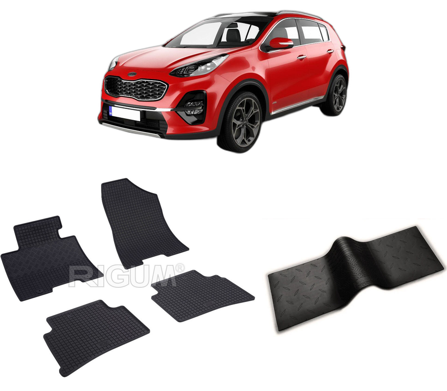 Set covorase auto KIA SPORTAGE IV din 01.2016-2021, cu covoras tunel median, CAROSERIE SUV, Presuri cauciuc 100%, compatibil cu autoturismul KIA SPORTAGE IV, Rigum