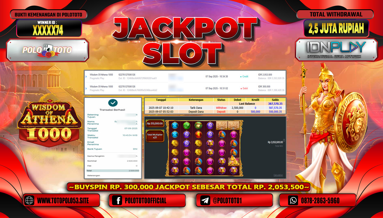 POLOTOTO JACKPOT SLOT WISDOM OF ATHENA 1000 Rp.2.500.000,- LUNAS