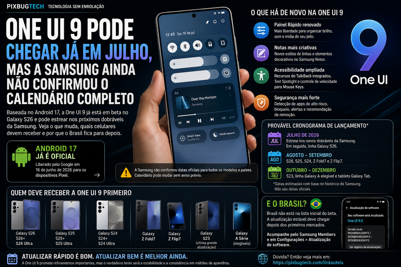 One UI 9 pode chegar já em julho, mas a Samsung ainda não confirmou o calendário completo