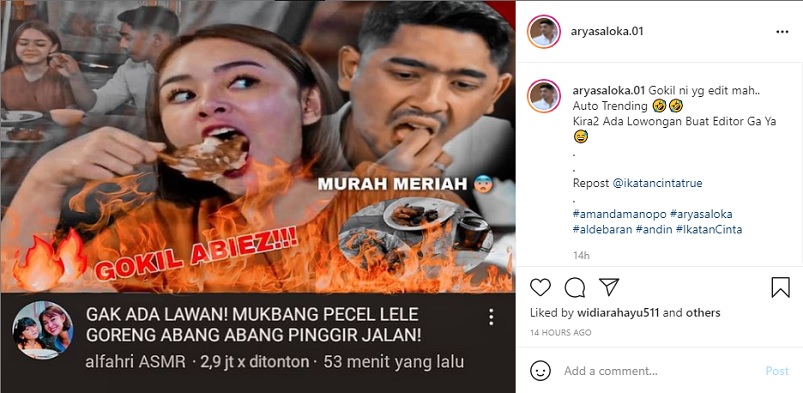 Amanda Manopo dan Arya Saloka makan pecel lele di warung pinggir jalan.