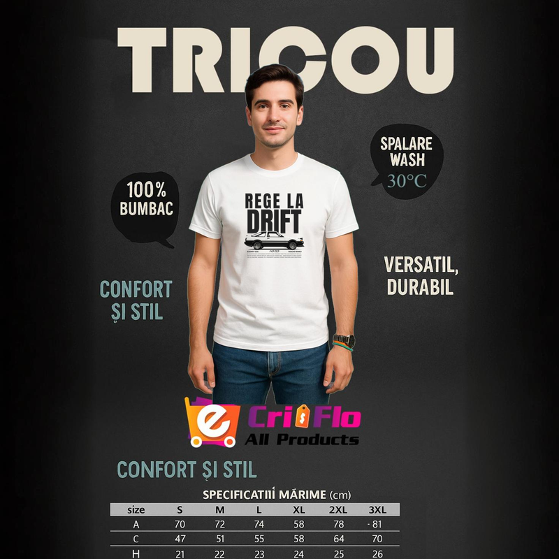 Tricou Rege la drift, Barbat, 100% bumbac, Cri-Flo, Culoare Alb, Marime 2XL