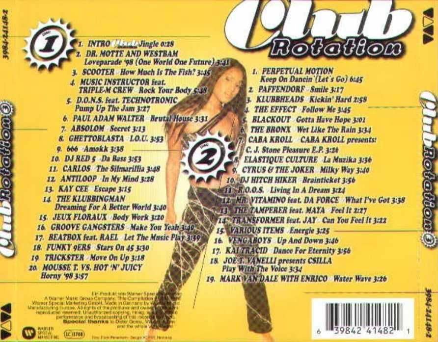27/10/2023 - Club Rotation Volume 3 (2 x CD, Compilation)(Warner Special Marketing – 3984-24148-2)  1998 Back