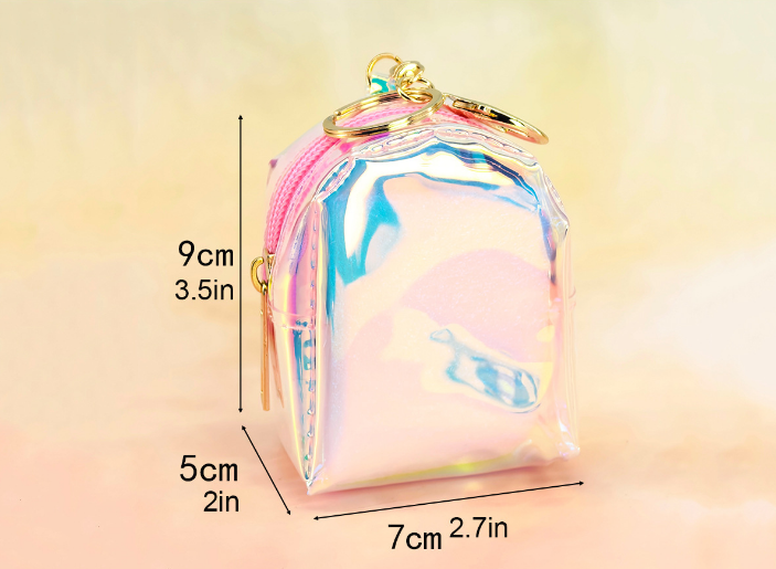 4 PCS Holographic Mini Backpack Coin Purses - Iridescent TPU Keyring Pouch - Small Waterproof Storage for Earbuds, Keys & Lipstick - Cute Bag Charm Accessory