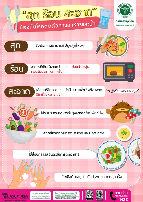 แนะประชาชนช่วงวันหยุดเข้าพรรษานี้ ยึดหลัก ?สุก ร้อน สะอาด? ป้องกันโรคติดต่อทางอาหารและน้ำ