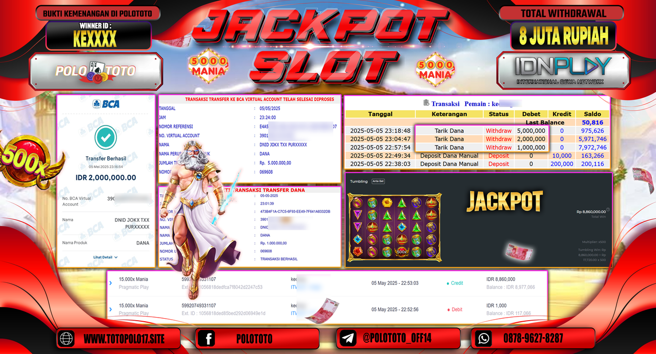 POLOTOTO JACKPOT SLOT 15.000X MANIA Rp.8.000.000,-