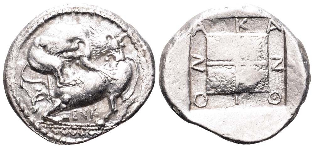 Tetradracma ático. Akanthos (Acanto, Actual Ierissos. Grecia). Año: 470-430 a.C. 2543991