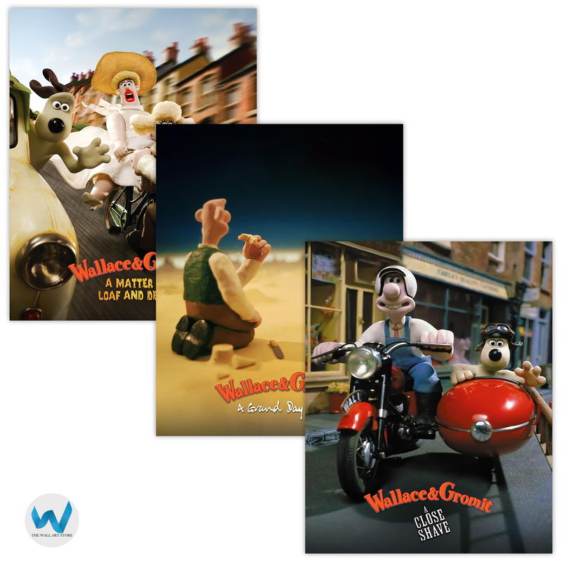 Wallace & Gromit 3er Set Poster - Film Kunstdrucke - 12X16/16X20/18X24/24X36