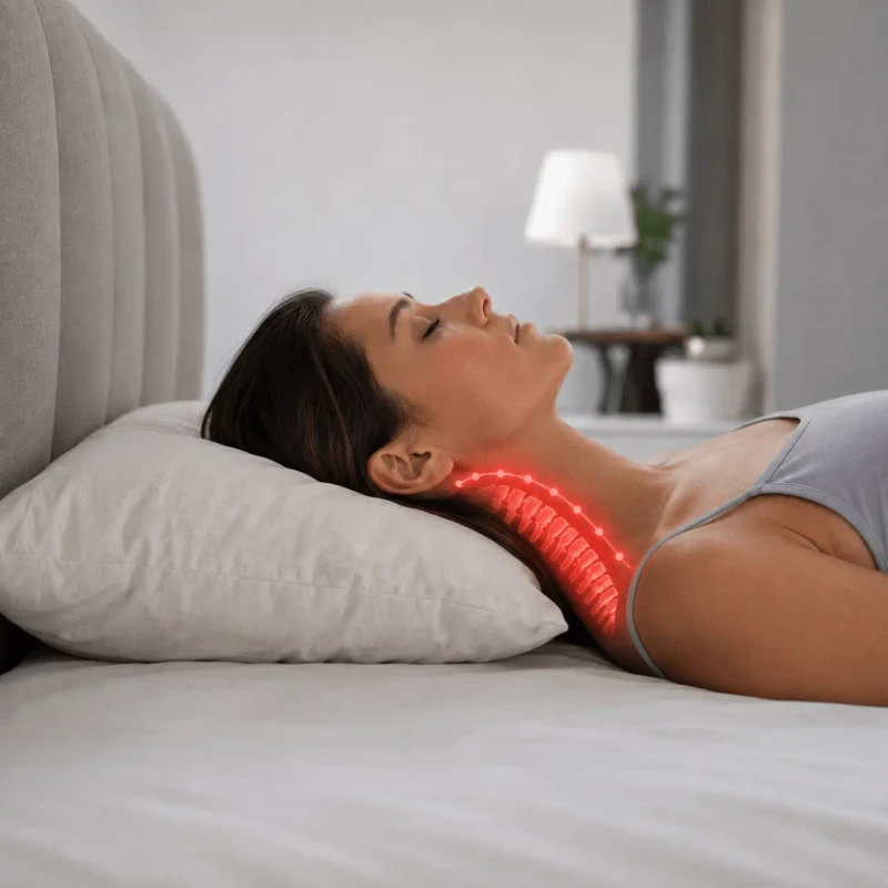 Antes: almohada común, cuello torcido