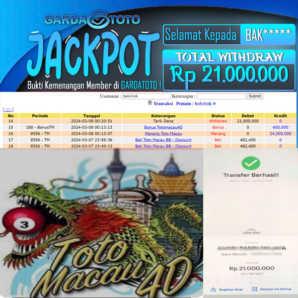 JACKPOT TOGEL DI PASARAN TOTOMACAU4D WD Rp 21.000.000,- DIBAYAR LUNAS