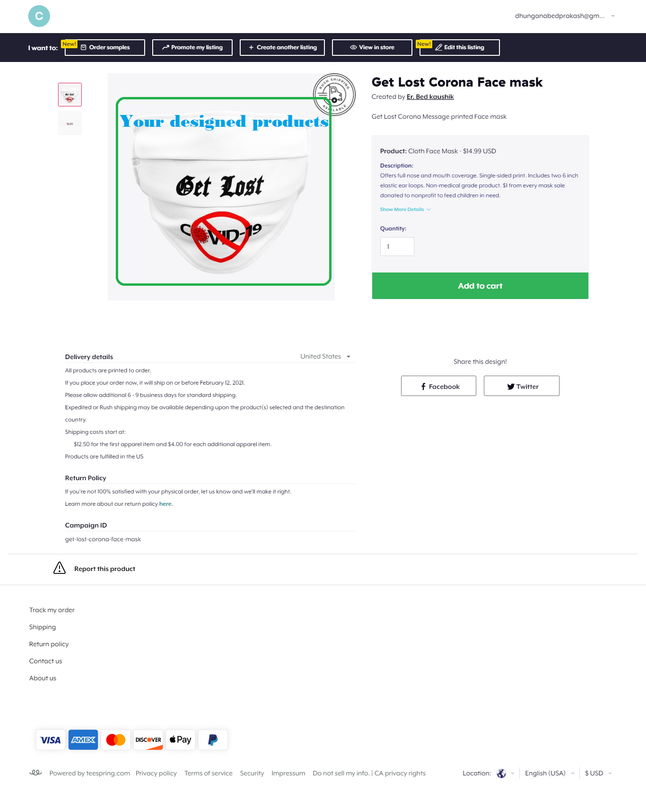 your design Teespring products page
