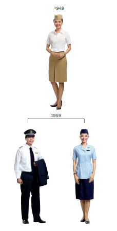 Seragam pramugari Garuda Indonesia tahun 1949-1960-an.