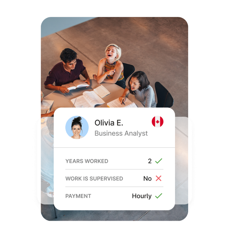 Man posing inside warm toned office and Nasen Works pipeline by demographic bar chart UI new