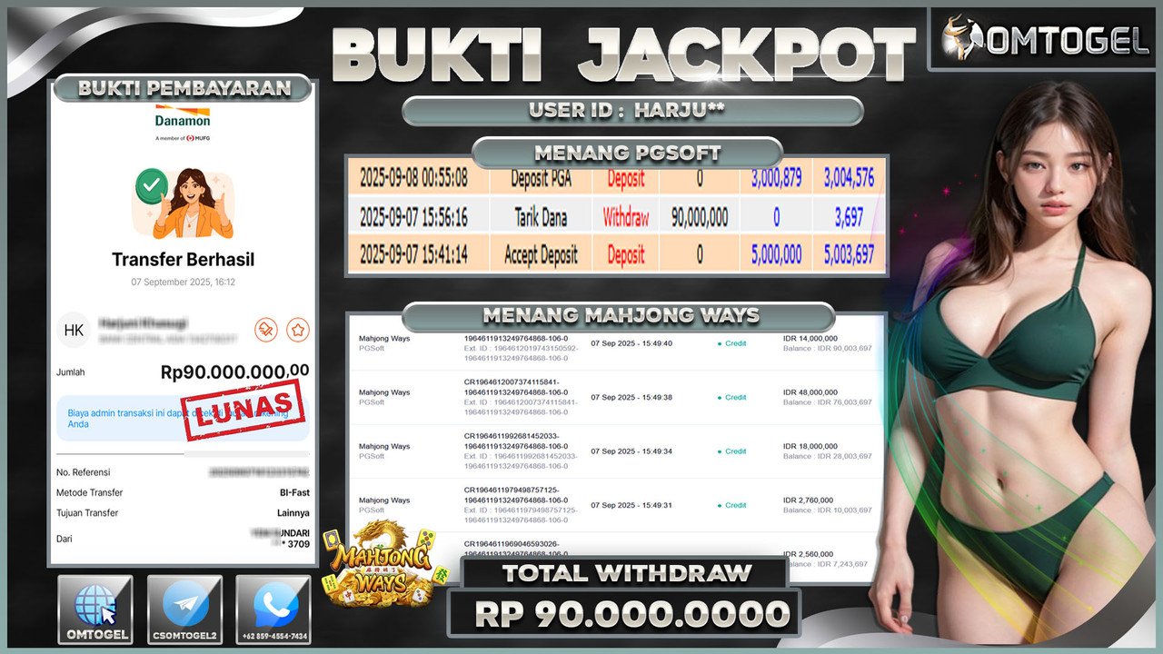OMTOGEL JACKPOT PGSOFT MAHJONG WAYS 90 JUTA DI BAYAR LUNAS ,-