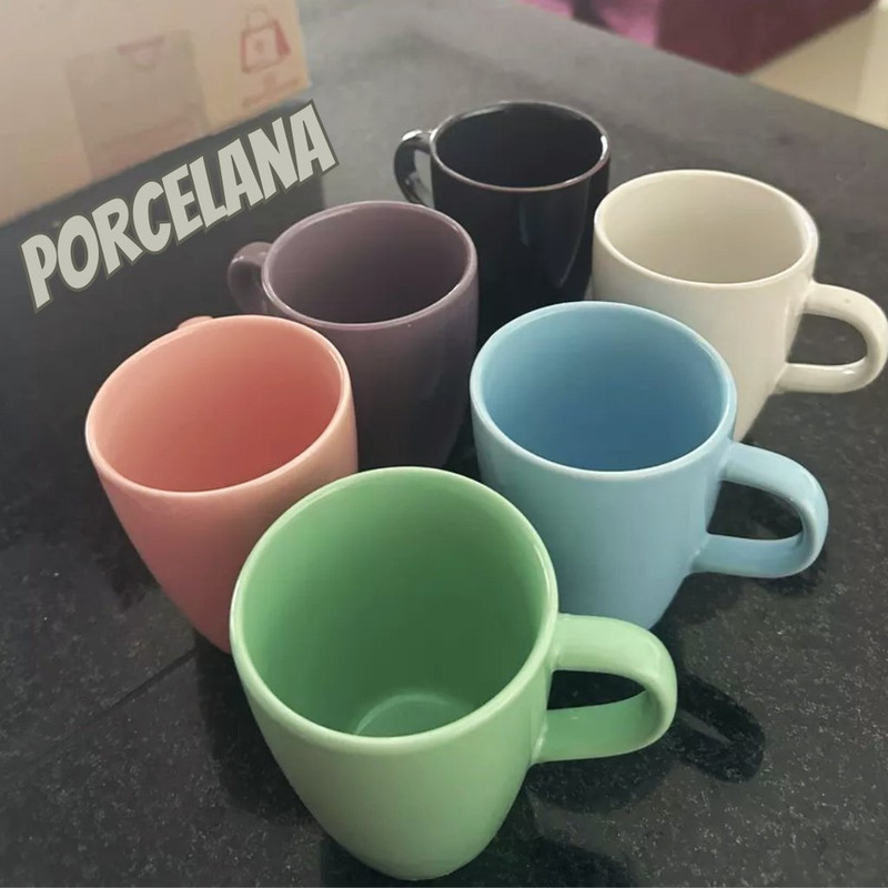 Jogo 6 Xícara Caneca Tulipa Lisa Porcelana Colorida – Mundo Da Porcelana