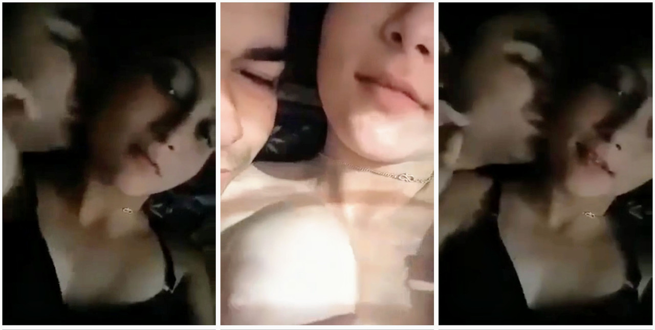 Horny couple bf licking her boobs