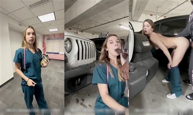 OnlyFans – Izzy Swallows Nurse Fucks Stranger in Parking Lot