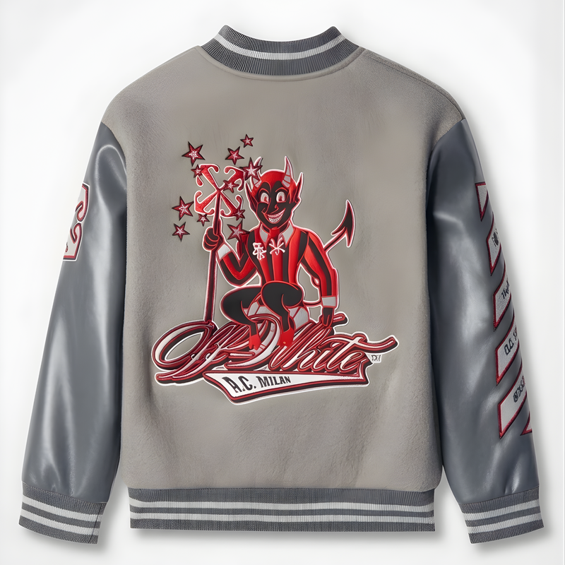 Off White AC Milan Varsity Jacket Wool Leather Lettermen Unisex