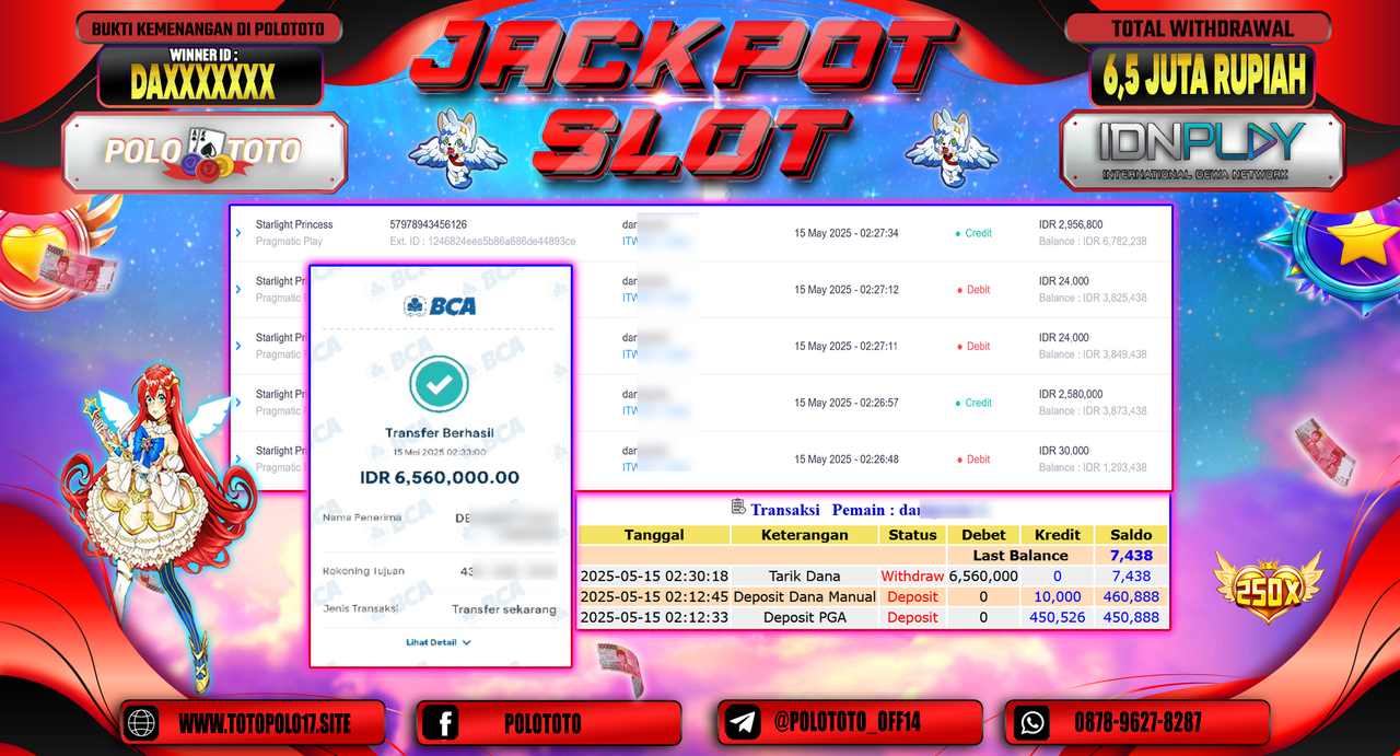 POLOTOTO JACKPOT SLOT STARLIGHT PRINCESS 1000 Rp.6.560.000,-