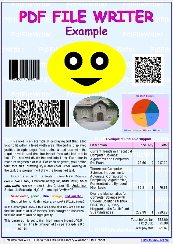 PDF File Writer C# Class Library PDF File Writer C# Class Library