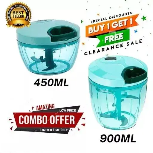 Combo of Standard Handy Pro Chopper (1000 ml) and Compact Chopper Cutter Mixer (450 ml) with Stainless Steel Blades and Whisker Blade for effortlessly Chopping Vegetables Fruits for Your Kitchen (Value Pack) (PACK OF 2) Manual Choppers & Chippers Color 1 (R514)