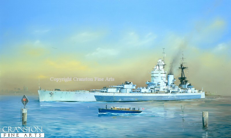 El HMS Nelson atravesando el canal de Suez después de su gira por el Pacífico al final de la Segunda Guerra Mundial