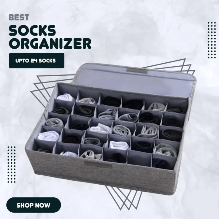 24-Grid Foldable Socks and Underwear Organizer Box with Lid