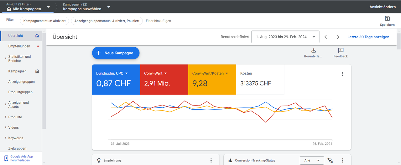 Google Ads Performance Dashboard Screenshot