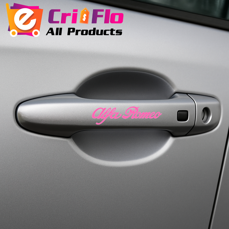 Sticker Auto Alfa Romeo 4 buc, Etrieri, Oglinda, Luneta, Jante, Maner usi, autoadeziv, Cri-Flo, Culoare Roz, Marime 10 cm