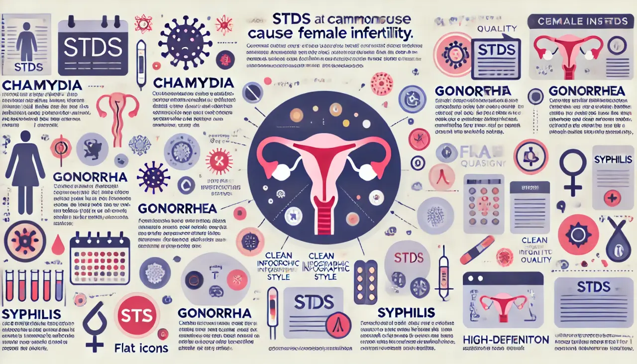 Common STDs that cause female infertility, including Chlamydia, Gonorrhea, and Syphilis.