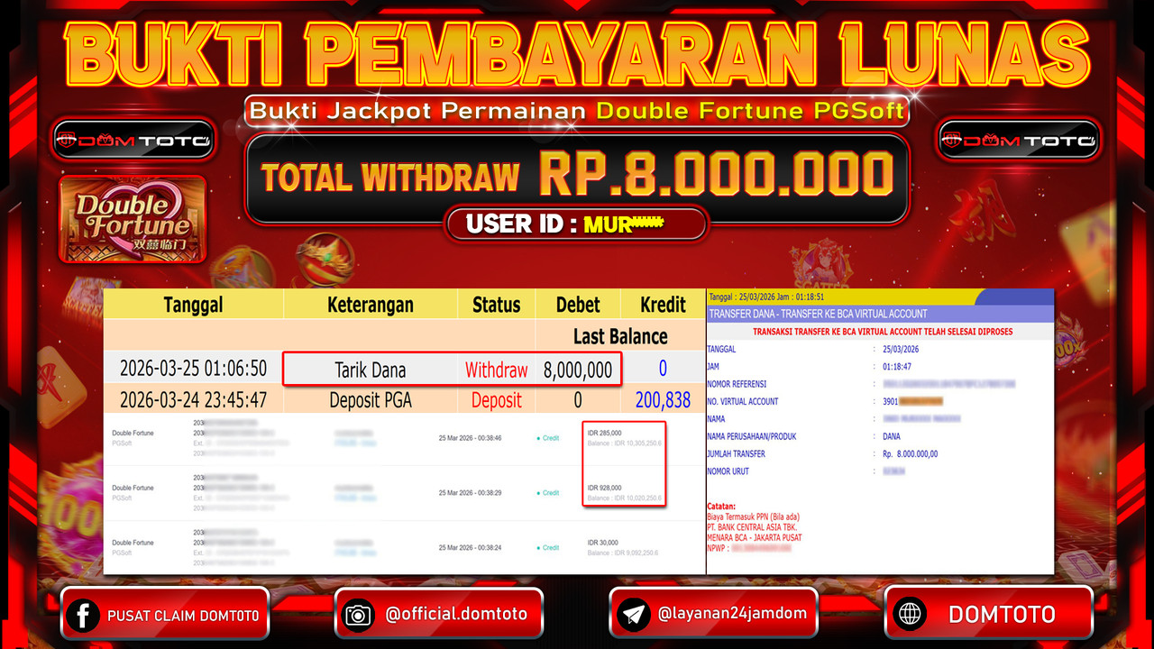 JACKPOT SLOT Double Fortune PGSoft 25 MARET 2026