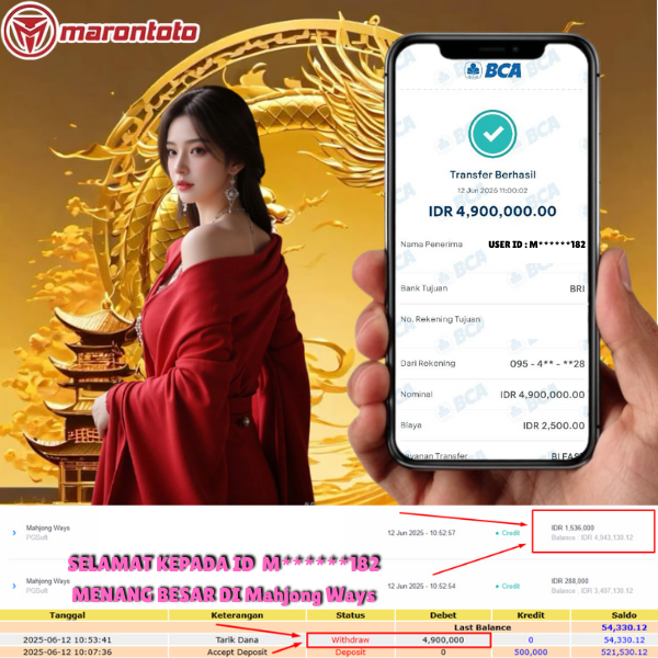 Bukti Kemenangan Member Marontoto Sebesar 4,900,000 JuTa