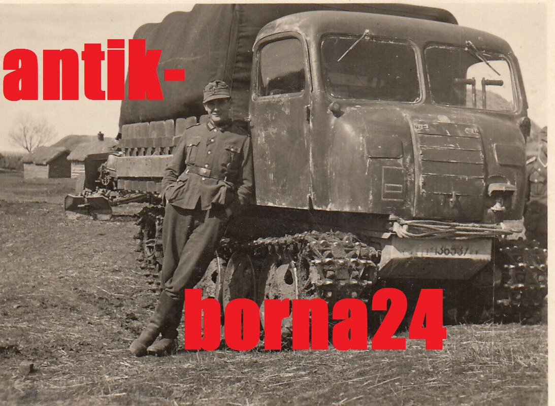 Foto WH Soldat RSO Steyr Raupenschlepper Ost 7,5cm Pak Camo Tarn in Rußland