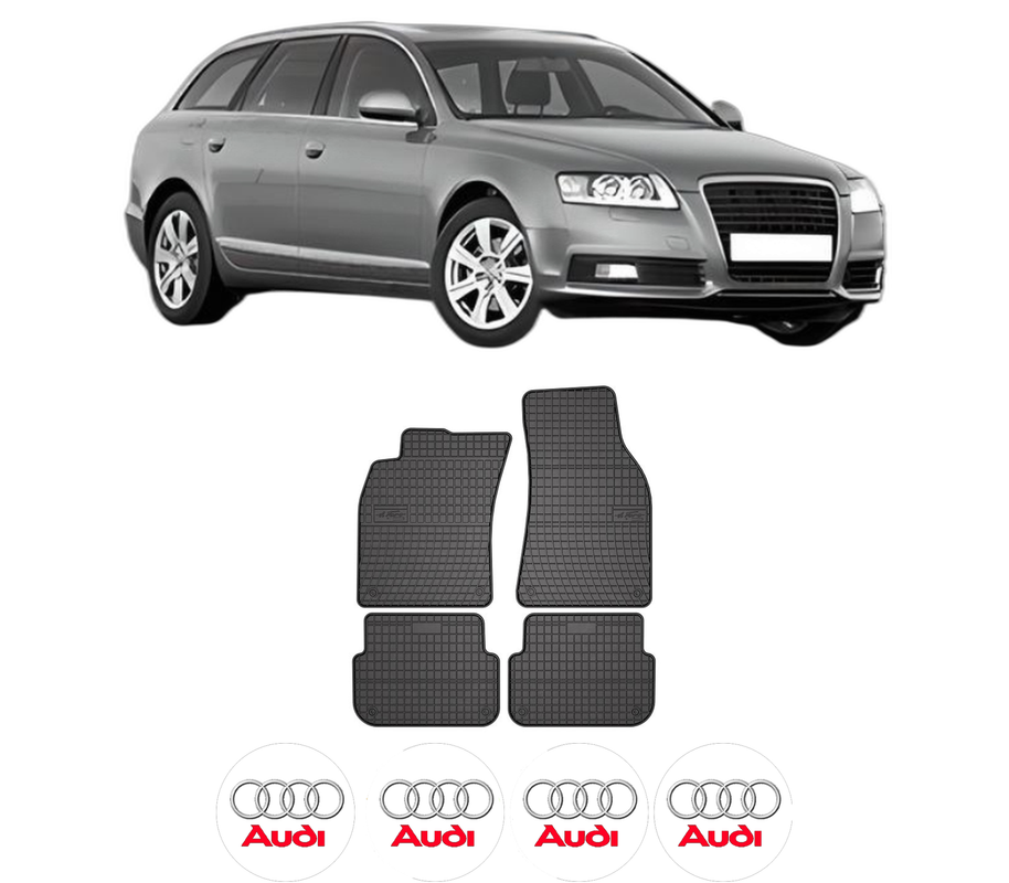 Set covorase presuri AUDI A6 C6 Avant (4F5) din 2004-2011, auto, din cauciuc thermoplastic, 4 Stickere auto cu AUDI