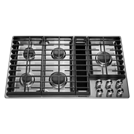 Estufa tope comercial KitchenAid de 36 pulgadas con 6 quemadores y perillas frontales robustas