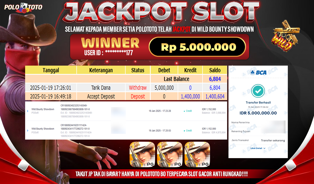POLOTOTO JACKPOT SLOT WILD BOUNTY SHOWDOWN Rp.5,000.000,-