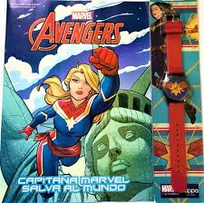 AVENGERS HISTORIETA + RELOJ CAPITANA MARVEL SALVA AL MUNDO